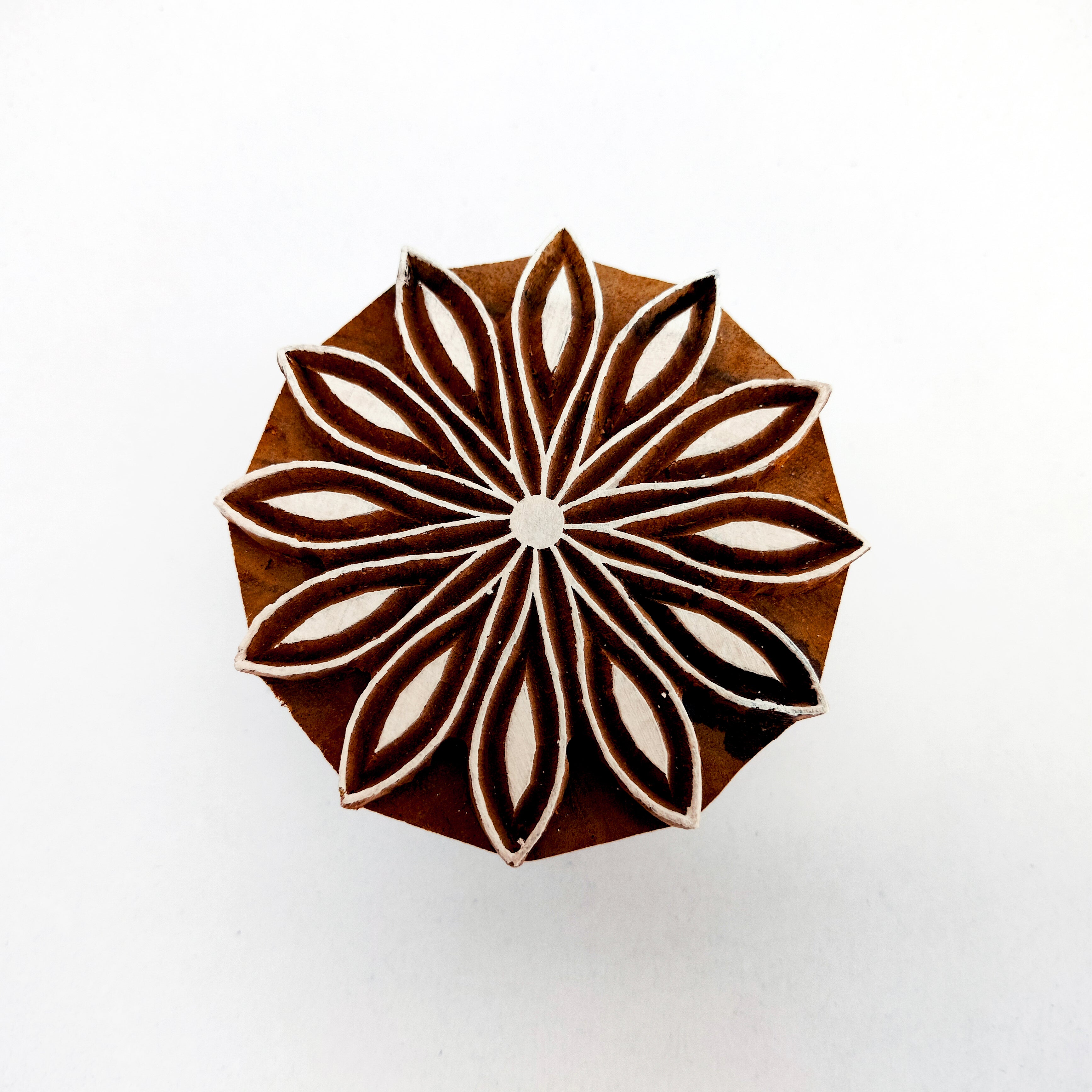 Geometric Floral Wooden Printing Block โ Hand Carved Stamp