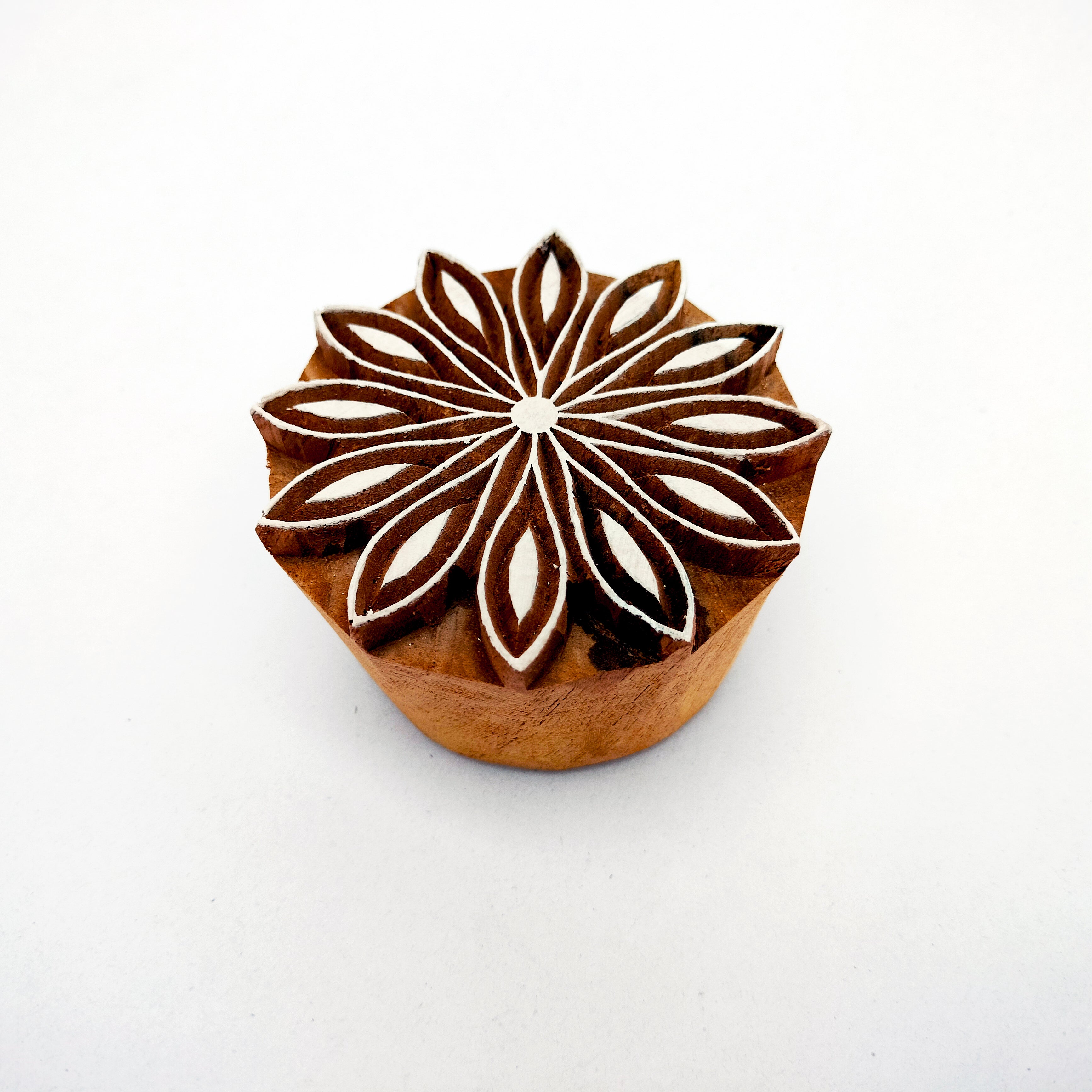 Geometric Floral Wooden Printing Block โ Hand Carved Stamp