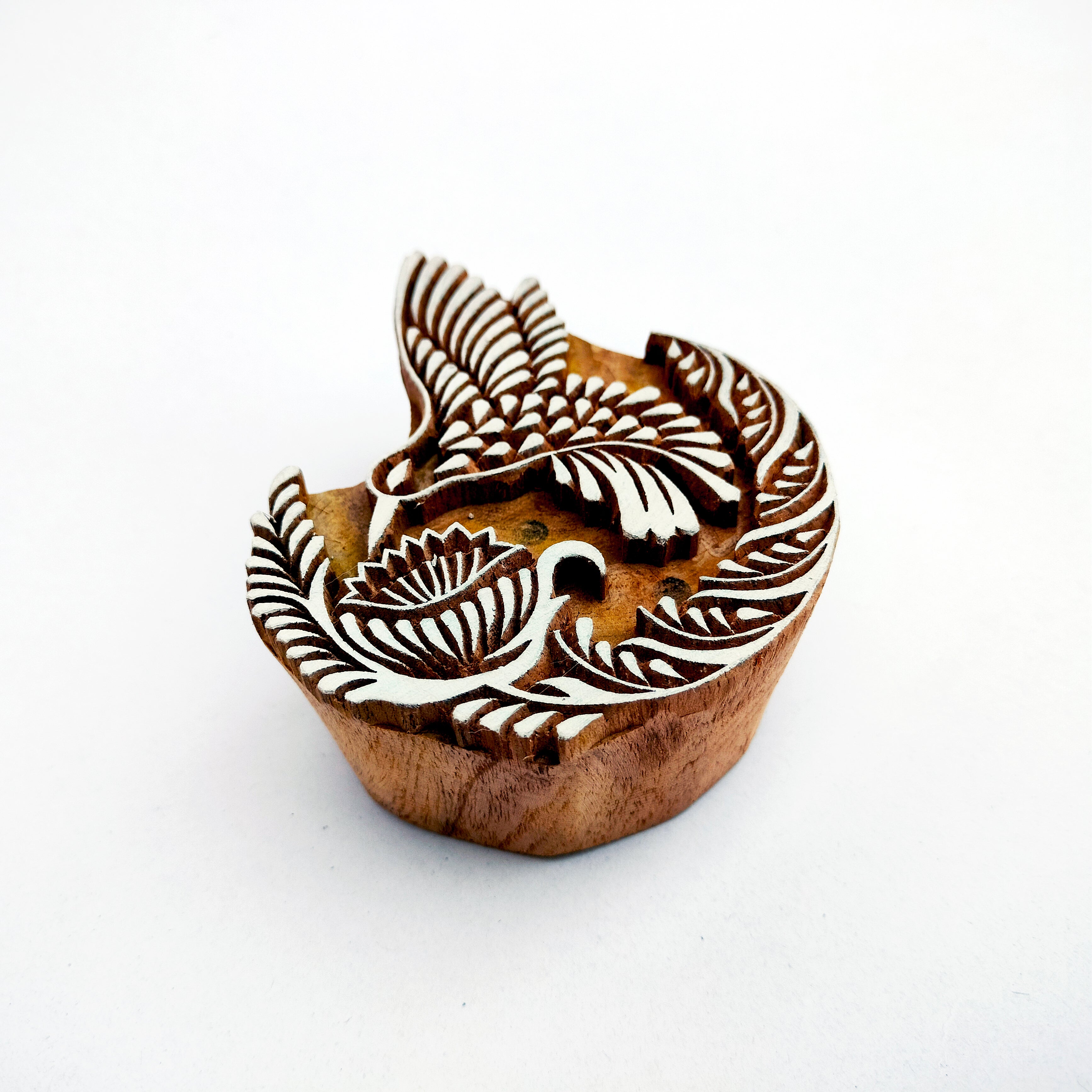 Handcrafted Wooden Printing Block โ Bird & Lotus Design