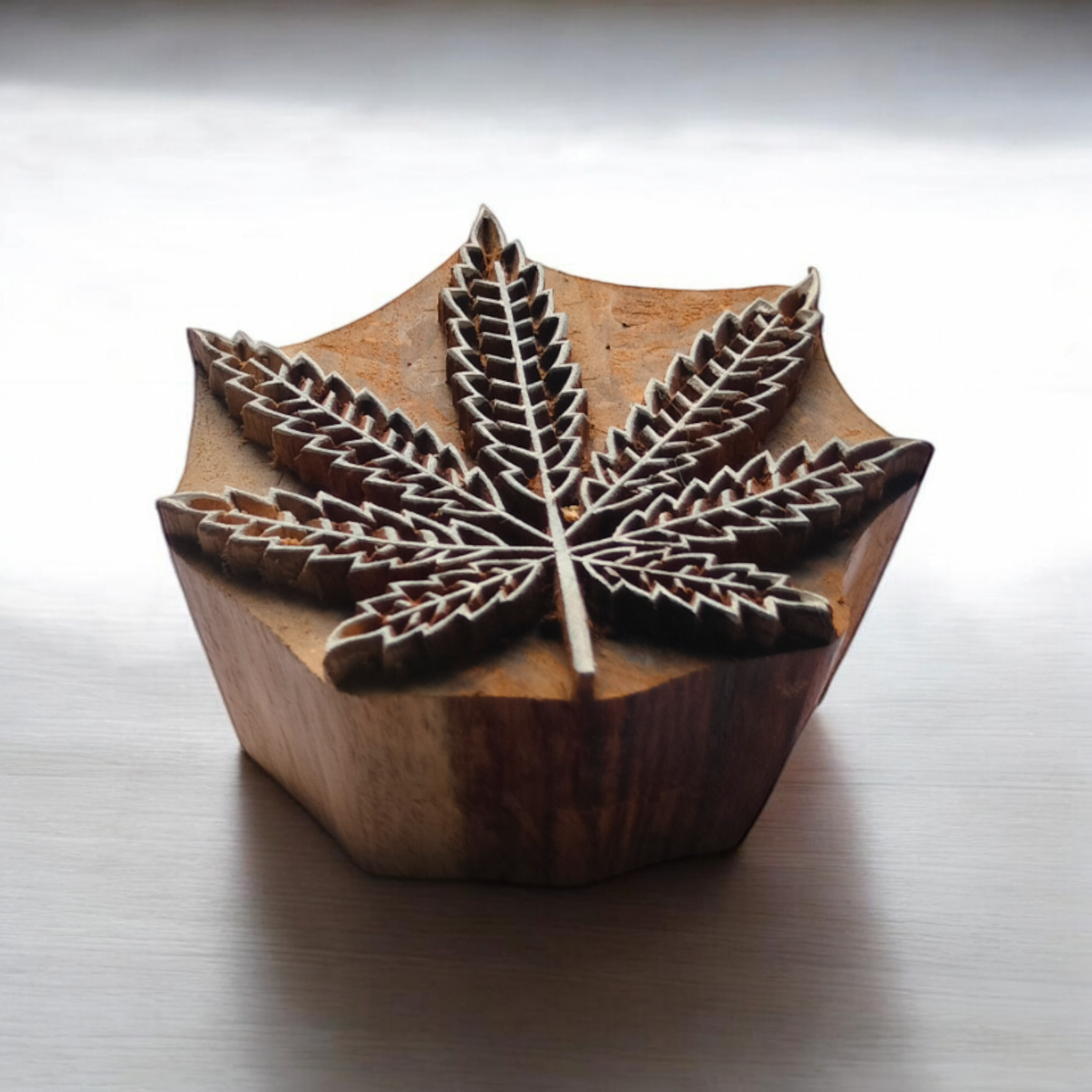 Leaf Wooden Printing Block โ Hand Carved Stamp