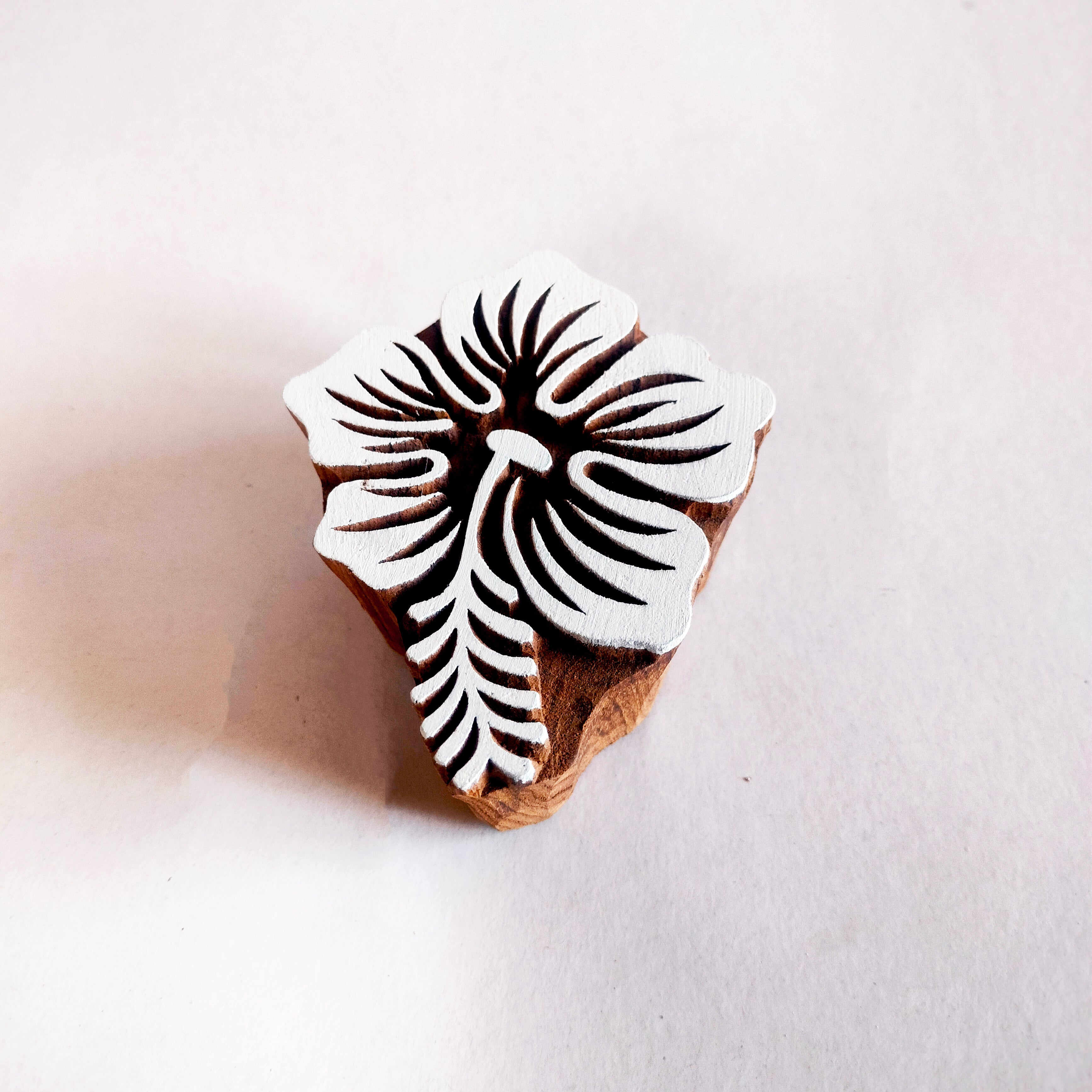 Hibiscus Wooden Printing Block โ Hand Carved Stamp for Fabric & Crafts