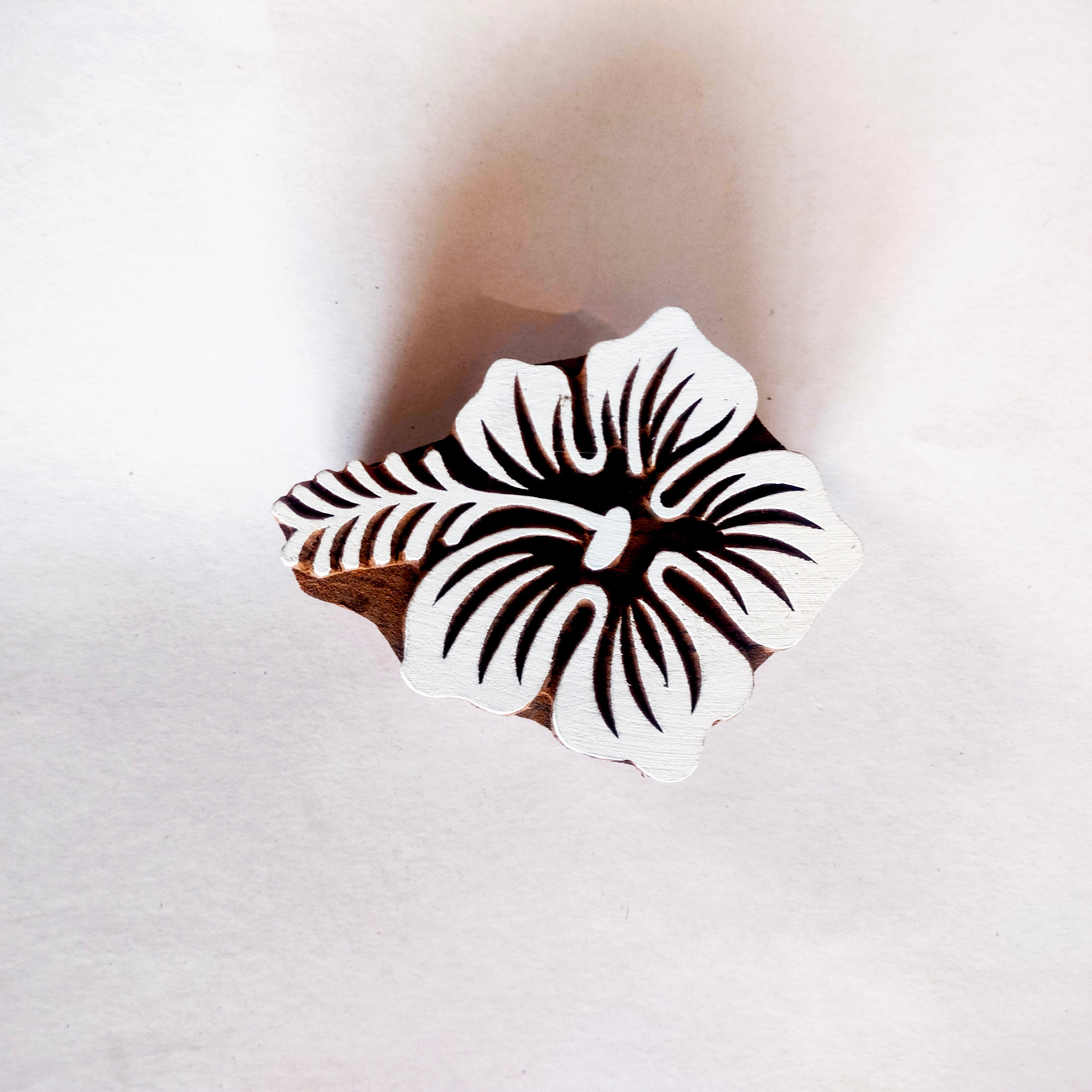 Hibiscus Wooden Printing Block โ Hand Carved Stamp for Fabric & Crafts