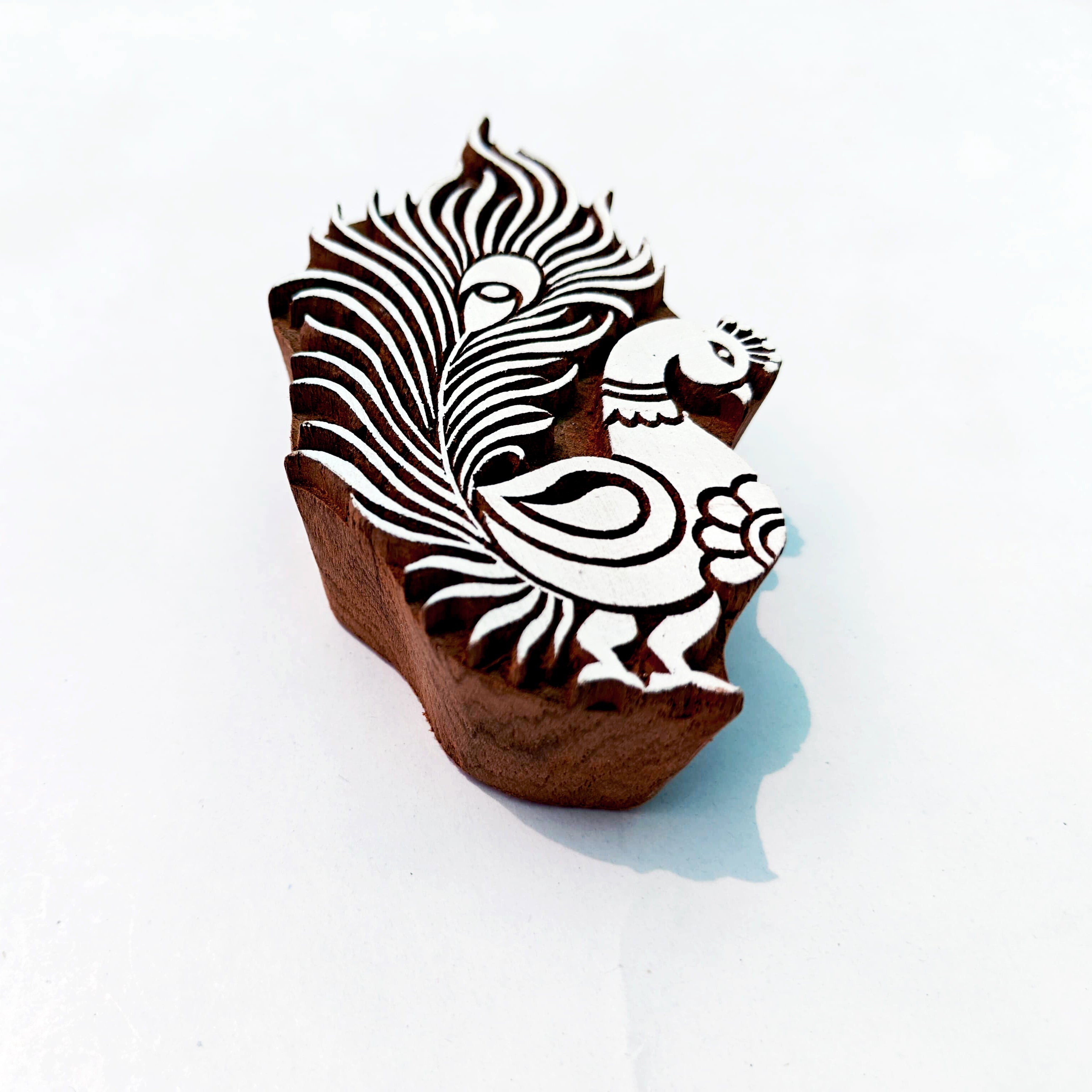 Hand-Carved Wooden Printing Block โ Peacock Design