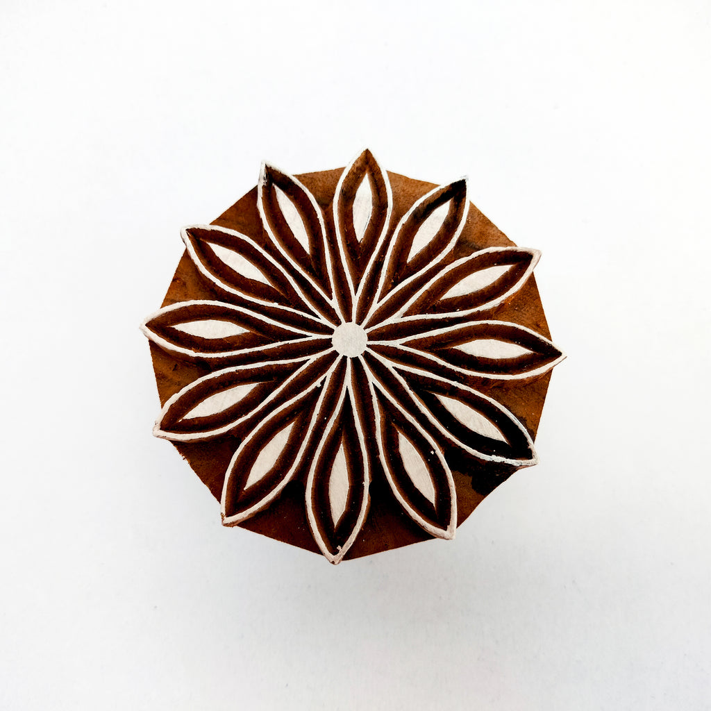 Geometric Floral Wooden Printing Block – Hand Carved Stamp