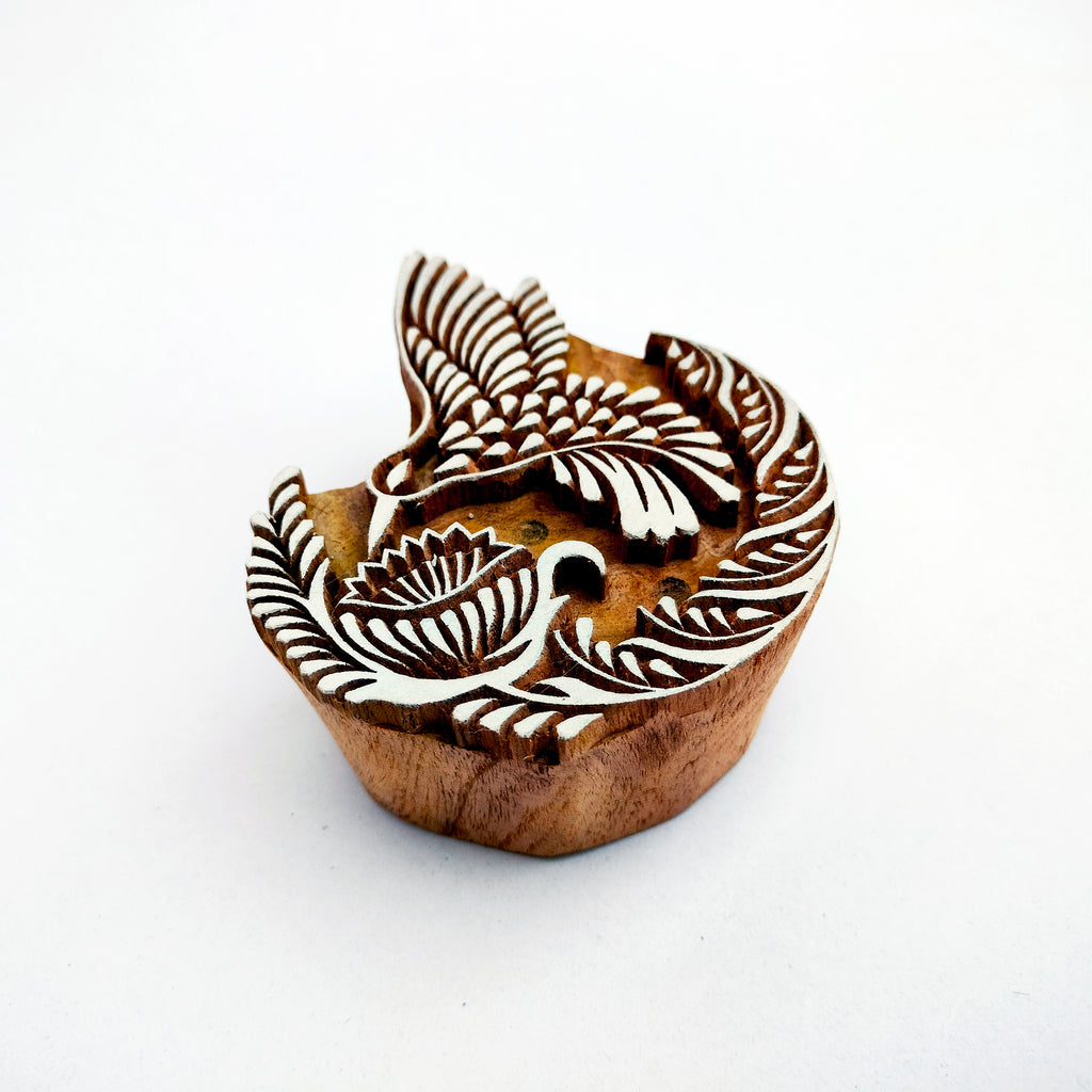 Handcrafted Wooden Printing Block – Bird & Lotus Design