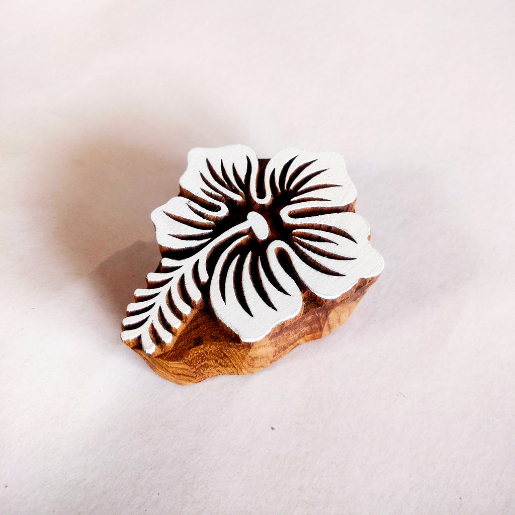 Hibiscus Wooden Printing Block – Hand Carved Stamp for Fabric & Crafts