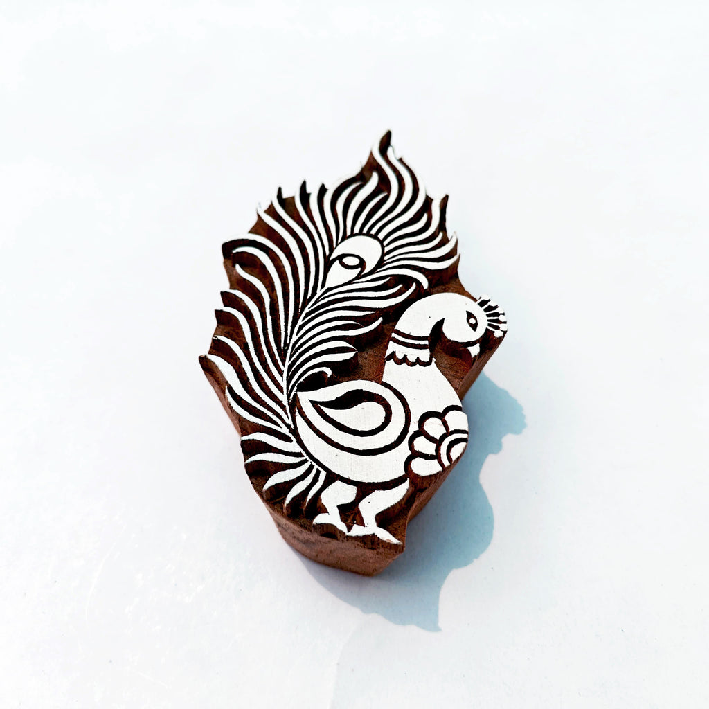 Hand-Carved Wooden Printing Block – Peacock Design